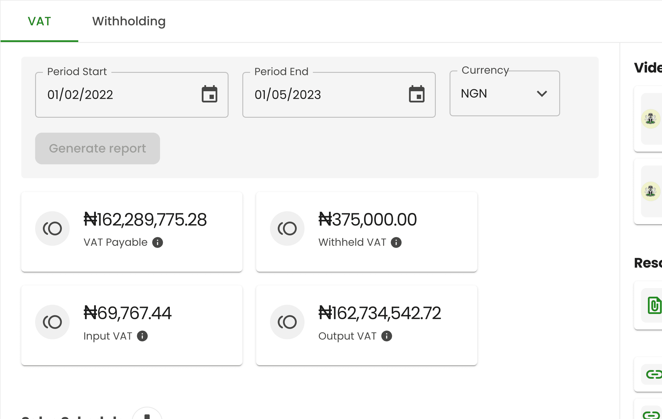 Tax VAT calculated values